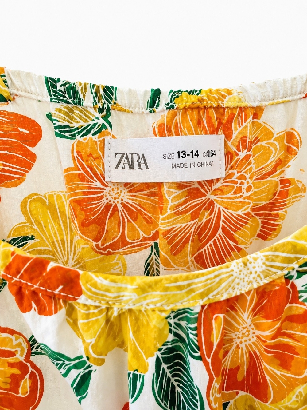 Zara Girls Floral Spaghetti-Strap Mid Dress in Yellow & Orange - Picture 3 of 4